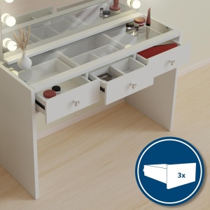 Masuta machiaj cu Oglinda LED si 3 Sertare pentru Cosmetice, Set Masa toaleta 120 cm, Alb, masuta cosmetica, vanity - SEA912 - Img 5