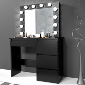Masuta machiaj cu Oglinda LED si 4 Sertare pentru Cosmetice, Negru, masuta cosmetica, vanity - SEN505 - Img 4
