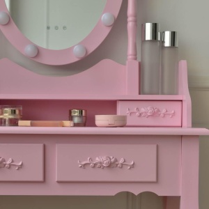 Masuta machiaj cu Oglinda LED si 4 Sertare pentru Cosmetice, Roz, masuta cosmetica, vanity - SER103 - Img 5