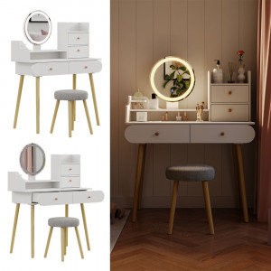 Masuta machiaj cu Oglinda LED si 4 Sertare pentru Cosmetice, Set Masa toaleta 100 cm, Alb, masuta cosmetica, vanity - SEA449 - Img 7
