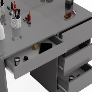 Masuta machiaj cu Oglinda LED si 4 Sertare pentru Cosmetice, Set Masa toaleta 90 cm, Gri, masuta cosmetica, vanity - SEG223 - Img 6