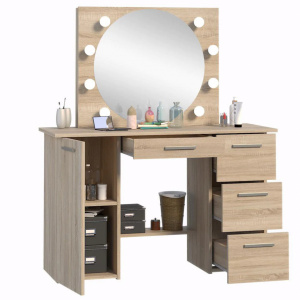 Masuta machiaj cu Oglinda LED si 4 Sertare pentru Cosmetice, Set Masa toaleta 120 cm, masuta cosmetica, vanity - SEM513 - Img 2