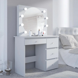 Masuta machiaj cu Oglinda LED si 4 Sertare pentru Cosmetice, Set Masa toaleta 94 cm, Alb, masuta cosmetica, vanity - SEA549 - Img 6