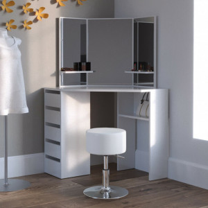 Masuta machiaj cu Oglinda LED si 5 Sertare pentru Cosmetice, Alb, masuta cosmetica, vanity - SEA255 - Img 4