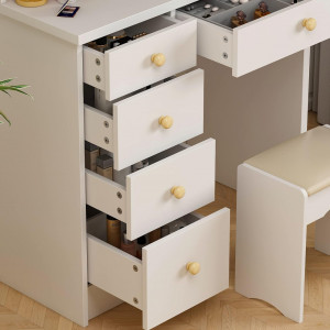 Masuta machiaj cu Oglinda LED si 5 Sertare pentru Cosmetice, Set Masa toaleta 80 cm, Alb, masuta cosmetica, vanity - SEA452 - Img 4