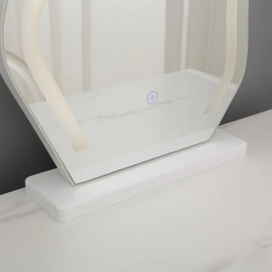 Masuta machiaj cu Oglinda LED si 5 Sertare pentru Cosmetice, Set Masa toaleta 110 cm, Alb, masuta cosmetica, vanity - SEA98 - Img 5
