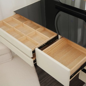Masuta machiaj cu Oglinda LED si 5 Sertare pentru Cosmetice, Set Masa toaleta 80 cm, Alb, masuta cosmetica, vanity - SEA168 - Img 3