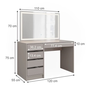 Masuta machiaj cu Oglinda LED si 5 Sertare pentru Cosmetice, Set Masa toaleta 120 cm, masuta cosmetica, vanity - SEC214 - Img 4