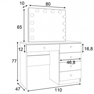 Masuta machiaj cu Oglinda LED si 5 Sertare pentru Cosmetice, Set Masa toaleta 110 cm, Alb, masuta cosmetica, vanity - SEA533 - Img 3