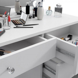 Masuta machiaj cu Oglinda LED si 5 Sertare pentru Cosmetice, Set Masa toaleta 110 cm, Alb, masuta cosmetica, vanity - SEA534 - Img 5