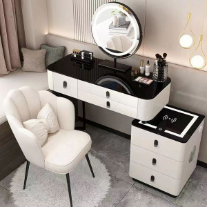Masuta machiaj cu Oglinda LED si 6 Sertare pentru Cosmetice, Set Masa toaleta 100 cm, Alb, masuta cosmetica, vanity - SEA83 - Img 1