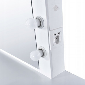 Masuta machiaj cu Oglinda LED si 6 Sertare pentru Cosmetice, Set Masa toaleta 130 cm, Alb Lucios, masuta cosmetica, vanity - SEA540 - Img 7