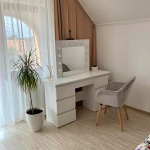 Masuta machiaj cu Oglinda LED si 7 Sertare pentru Cosmetice, Set Masa toaleta 120 cm, Alb, masuta cosmetica, vanity - SEA516 - Img 11