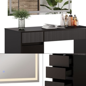 Masuta machiaj naegra cu Oglinda LED si 5 Sertare pentru Cosmetice, Set Masa toaleta 120 cm, masuta cosmetica cu Riflaj, vanity - SEN256 - Img 5