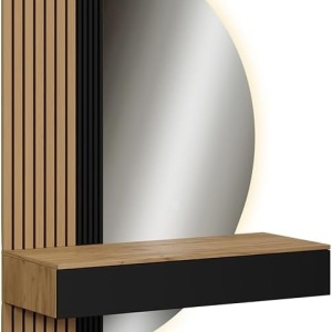 Masuta machiaj neagra cu Oglinda LED si 2 Sertare pentru Cosmetice, Set Masa toaleta 100 cm, masuta cosmetica cu Riflaj, vanity - SEM23 - Img 6