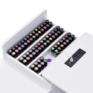 Masuta manichiura Alba / Neagra, 110 cm, birou cu LED si Riflaj, masa cosmetica pentru salon cu Aspirator Incorporat, Prize si USB MANIA211 - Img 7