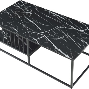 MCAU20 - Masuta de cafea 120 cm, masa pentru living imitatie marmura - Alb - Auriu / Negru - Img 3