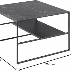 MCN8 - Masuta de cafea, 70 x 70 cm, cu raft, picioare metalice, blat cu Imitatie de Marmura - Negru - Img 2