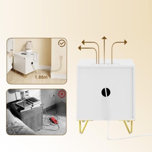 NOA29 - Set 2x Noptiere albe 40x40x47 cm, riflaje, cu sau fara Priza, cu 2 sertare, dormitor - Alb-Auriu - Img 11