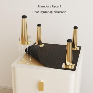 NOA5 - Set 2 Noptiere foarte inguste, 20 cm sau 30 cm, cu 3 sertare, dormitor - Alb - Auriu - Img 3