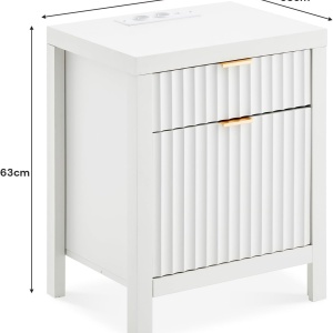 NOA72 - Set 2x Noptiere 50 cm, cu 2 sertare, Priza, USB si USB-C, dormitor - Alb - Img 6