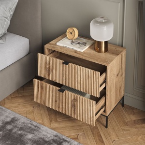 NOM210 - Set 2x Noptiere 66 cm, cu 2 sertare, pentru dormitor - Culoarea Stejar - Negru - Img 4