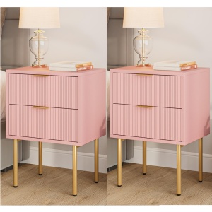 NOR2 - Set 2 Noptiere 40 cm, cu 2 sertare, dormitor - Roz / Albastru - Auriu