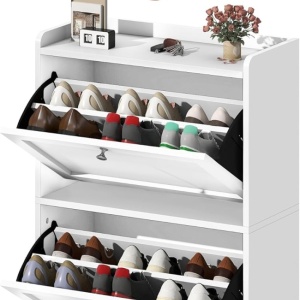 PANA33 - Pantofar 60 cm ingust, 2 compartimente, pantofare, depozitare pantofi, mobilier hol - Alb - Img 5