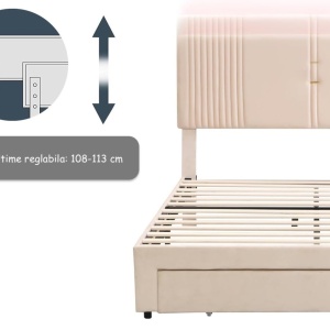 PARC205 - Pat tapitat cu LED si USB, 140 / 160 x 200 cm, cu Sertar - Gri - Img 8