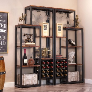 RVI4 - Rafturi Vin pentru, 80 cm, depozitare vin, raft stil industrial, bucatarie, living, dining - Negru Maro / Gri - Img 9