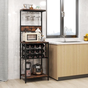 RVI6 - Rafturi Vin, 54 cm, depozitare vin, raft stil industrial, bucatarie, living, dining - Negru - Maro - Img 3