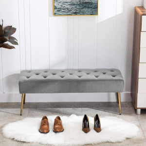 BAG213 - Bancuta, 113 cm, Divan, Canapea, fotoliu, sofa, bancheta, bancuta, banca living, dormitor, hol - Gri - Auriu - Img 2
