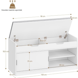 Bancuta alba 100 cm pentru Hol, pantofi, depozitare - BAA35 - Img 10