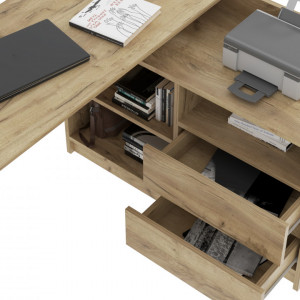 BIM509 - Birou pe colt stanga/dreapta, 120x105x75 cm, masa de calculator cu 2 sertare, office - Culoarea Stejar - Img 6