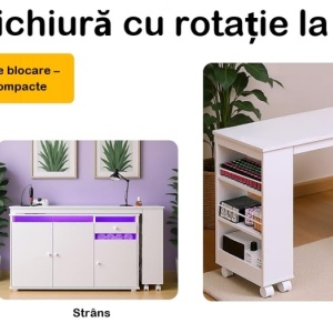 Birou, Masuta manichiura pentru Colt Alba / Neagra, 135 x 114 cm, LED, masa cosmetica pentru salon cu Rafturi deschise si Roti - MANIA217 - Img 9