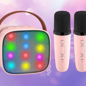 CADC3 - Set Sistem Mini Karaoke si 2 Mini Microfoane, Jucarii copii, Cadou pentru Craciun, Petreceri in familie - Roz - Img 4