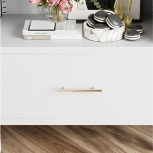 DUA205 - Vitrina 80 cm, Dulap rotund pentru birou, Biblioteca Living, Rafturi Dormitor, Dining, Hol - Alb - Img 3