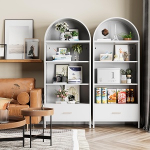 DUA205 - Vitrina 80 cm, Dulap rotund pentru birou, Biblioteca Living, Rafturi Dormitor, Dining, Hol - Alb - Img 11