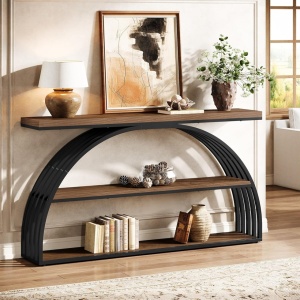 MACI35 - Masa Consola curbata, 160 cm, masuta hol, living, dormitor - Negru - Maro - Img 9