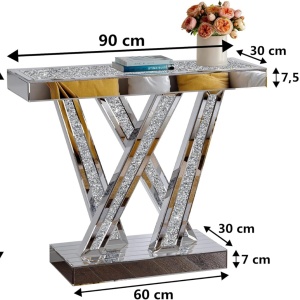 MAOG207 - Masa toaleta oglinda, masuta consola, 80 cm, cosmetica machiaj, vanity birou, Argintiu - Img 3