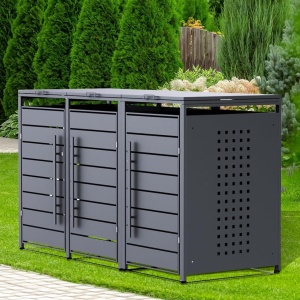 MAPG201 - Masca metalica Gri Antracit / Aspect Lemn pentru 1/ 2 / 3 / 4 Pubele Gunoi - Img 2