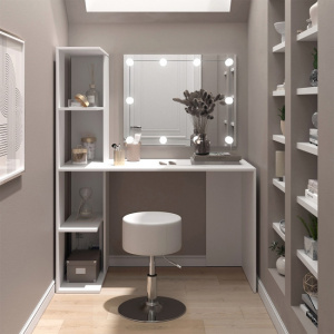 Masuta machiaj cu Oglinda LED, Set Masa toaleta 122 cm, Alb, masuta cosmetica, vanity - SEA476