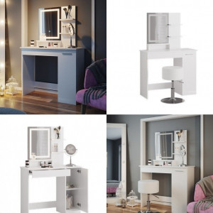 Masuta machiaj cu Oglinda LED si 1 Sertar pentru Cosmetice, Set Masa toaleta 90 cm, Alb, masuta cosmetica, vanity - SEA399 - Img 6