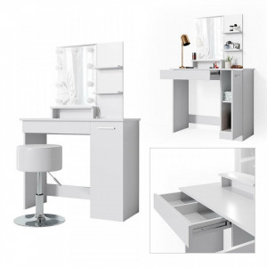 Masuta machiaj cu Oglinda LED si 1 Sertar pentru Cosmetice, Set Masa toaleta 90 cm, Alb, masuta cosmetica, vanity - SEA267 - Img 3
