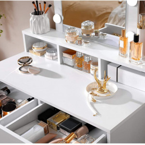 Masuta machiaj cu Oglinda LED si 2 Sertare pentru Cosmetice, Set Masa toaleta 80 cm, Alb, masuta cosmetica, vanity - SEA347 - Img 3