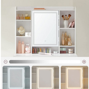 Masuta machiaj cu Oglinda LED si 2 Sertare pentru Cosmetice, Set Masa toaleta 90 cm, Alb, masuta cosmetica, vanity cu sau fara Priza, cu sau fara Scaun - SEA81 - Img 2