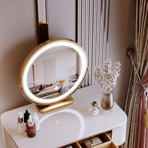 Masuta machiaj cu Oglinda LED si 2 Sertare pentru Cosmetice, Set Masa toaleta 100 cm, Gri, masuta cosmetica, vanity - SEG13 - Img 7