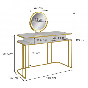 Masuta machiaj cu Oglinda LED si 2 Sertare pentru Cosmetice, Set Masa toaleta 110 cm, Alb, masuta cosmetica, vanity - SEA904 - Img 2