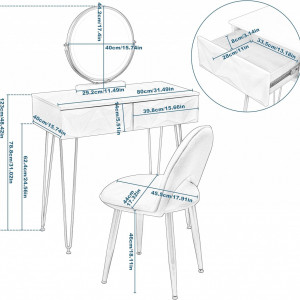 Masuta machiaj cu Oglinda LED si 2 Sertare pentru Cosmetice, Set Masa toaleta 80 cm, Alb, masuta cosmetica, vanity - SEA461 - Img 3