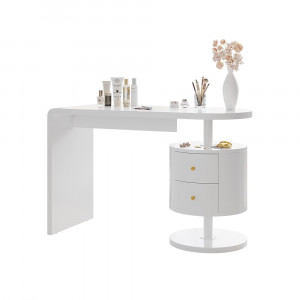 Masuta machiaj cu Oglinda LED si 2 Sertare pentru Cosmetice, Set Masa toaleta 120 cm, Alb Lucios, masuta cosmetica, vanity - SEA462 - Img 3